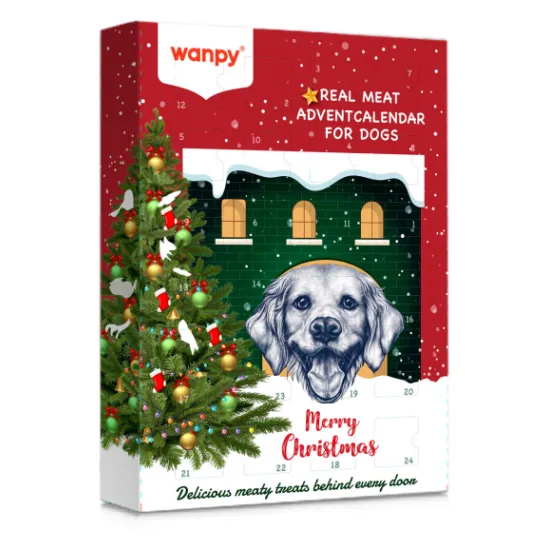 Wanpy Christmas Calendar - Коледен календар с лакомства за кучета,  асорти с пилешко, говеждо, патица, 100 гр.