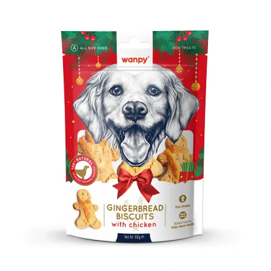 Wanpy Christmas Gingerbred Biscuits - Вкусно лакомство за кучета, коледни бисквити с пилешко месо, 100 гр./2 пакета