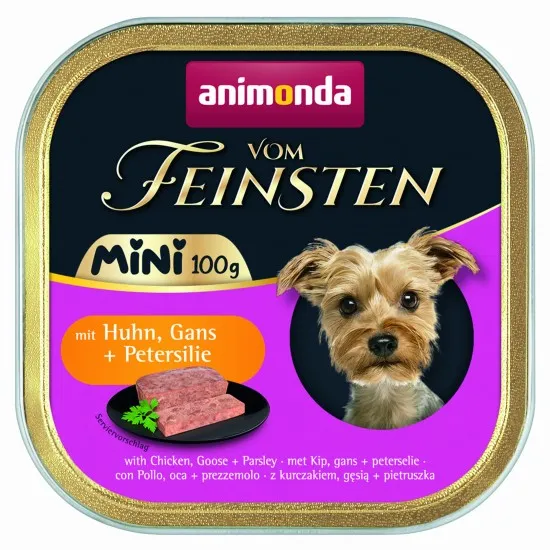 Animonda Vom Feinsten Mini Dog - Пълноценна консервирана храна за дребни породи кучета с пилешко, гъше и магданоз, 100 гр./4 броя