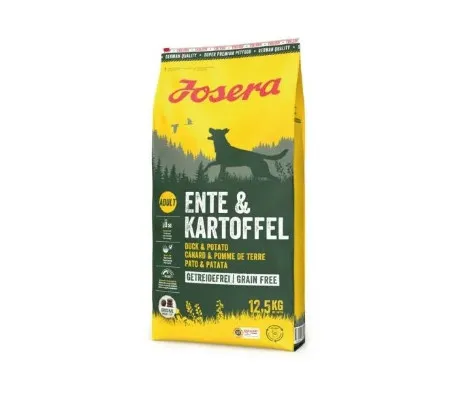 Josera GrainFree - Пълноценна суха храна за израснали кучета над 1 година, без зърно, с патешко месо и картофи, 12.5 кг.