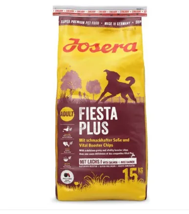 Josera FiestaPlus - Пълноценна суха храна за израснали кучета над 1 година с пилешко месо и сьомга, 15 кг.