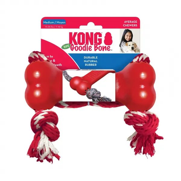 KONG GOODIE BONE with rope M- Гумен кокал с въже за кучета, 18.42 см. 1