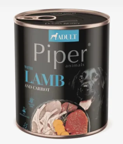 Piper Adult Dog - Пълноценна консервирана храна за израснали кучета с агнешко, морков и розмарин, 800 гр./2 броя