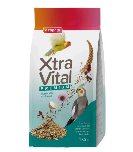 Beaphar XtraVital Large Parakeet - Премиум пълноценна храна за средни папагали от семена, плодове и яйчна храна, 1кг.