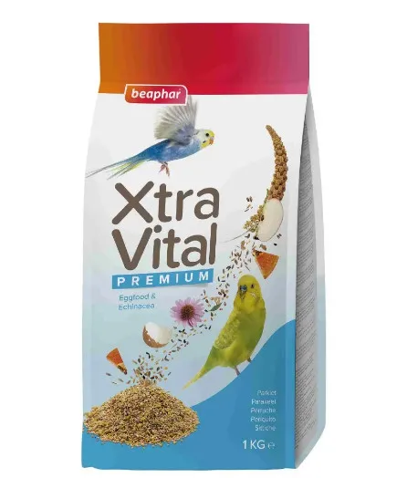 Beaphar XtraVital Parakeet - Премиум храна за вълнисти папагали от семена, подове и яйчна храна, 1кг.