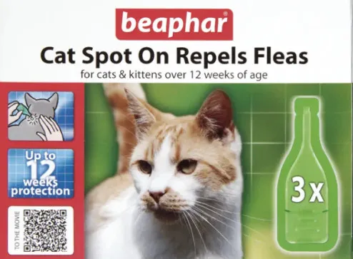 Beaphar Cat Spot On Repels Fleas - Капки против бълхи за котки и котенца над 12 седмици, 3 пипети 1