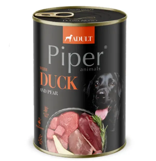 Piper Adult Dog – Консервирана храна за кучета с патица и круша, 400 гр.
