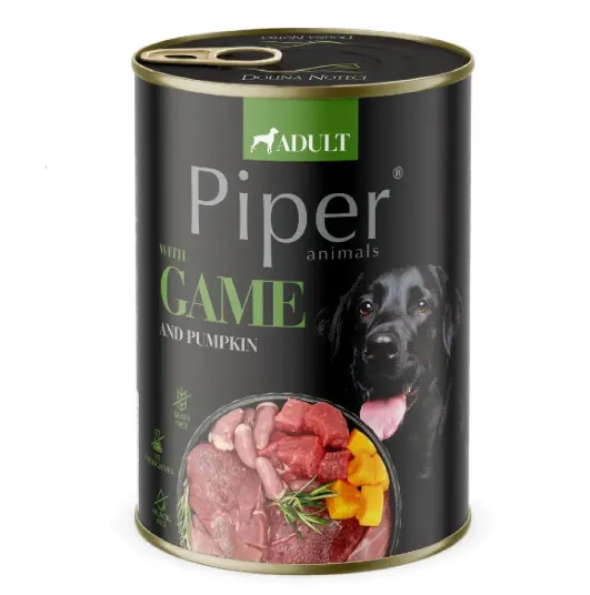 Piper Adult - Консервирана храна за израснали кучета, с дивеч, тиква и розмарин, 400 гр.