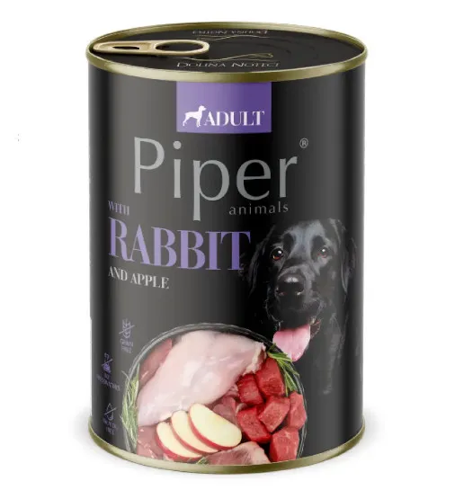 Piper Adult Dog – Консервирана храна за израснали кучета със заешко месо и ябълки, 400 гр.