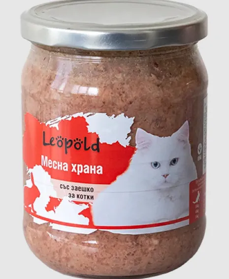 Leopold Cat - Пълноценна консервирана храна за израснали котки със заешко месо, 6х 640гр.
