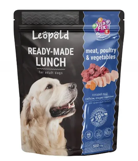 Leopold Dog - Пълноценна храна с птиче месо и зеленчуци за кучета в зряла възраст, 12 х 500 гр.