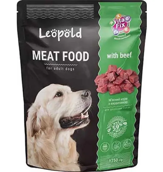 Leopold Dog - Пауч за израснали кучета с говеждо и птиче месо, 10 х 1250гр.
