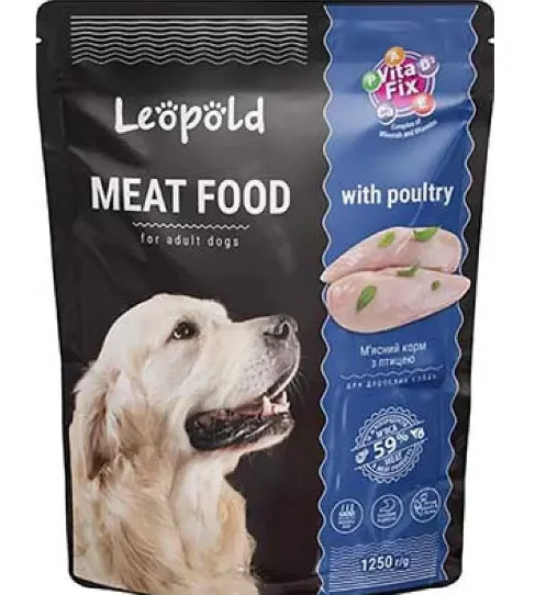 Leopold Dog - Пауч за израснали кучета с птиче месо, 10 х 1250гр.