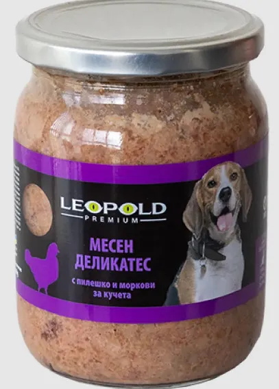 Leopold Dog - Пълноценна храна с птиче месо и зеленчуци за кучета в зряла възраст, 6х500 гр.