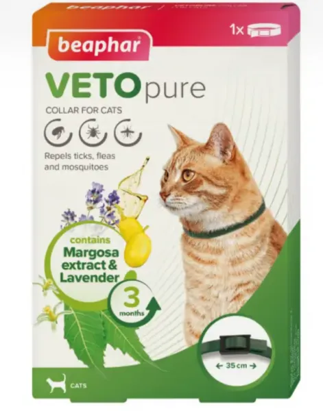 Beaphar Veto Pure bio band -Противопаразитен нашийник за котки на билкова основа срок 3 месеца 35 см с регулиране
