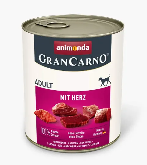 Animonda Gran Carno Dog Adult - Пълноценна консервирана храна за израснали кучета, без зърнени храни, със сърца, 800 гр./ 2 броя