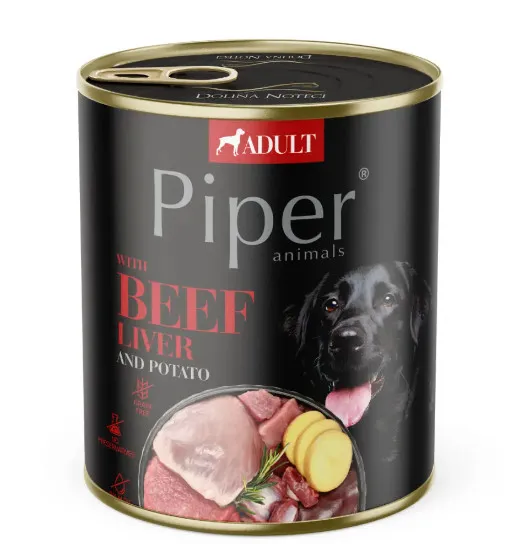 Piper Adult Dog - Пълноценна консервирана храна за израснали кучета с телешки дроб и картофи, 800гр./ 2 броя