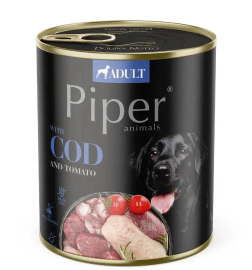 Piper Adult Dog - Пълноценна консервирана храна за израснали кучета с месо от риба треска и домати, 800гр./ 2 броя