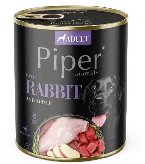 Piper Adult Dog - Пълноценна консервирана храна за израснали кучета със заешко и ябълки, 800 гр.