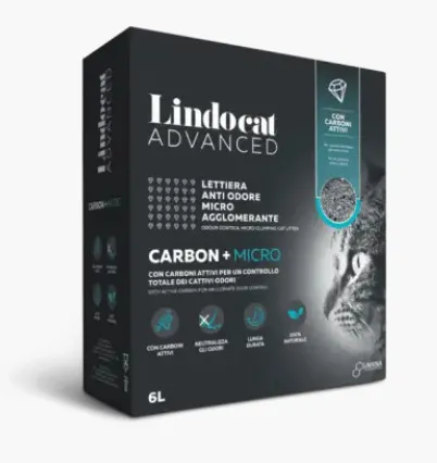 Lindo Cat Advanced Carbon+Micro - Котешка постелка,100% бял бентонит с фини гранули, обогатени с активен въглен, 6л.