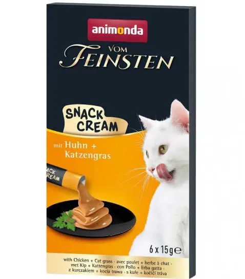 Animonda Vom Feinsten Snack Cream - Лакомство за котки с пилешко и котешка трева, 6х15гр.