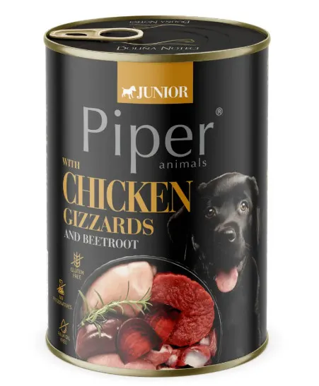 Piper Dog Junior - Консервирана храна за малки кученца с воденички и цвекло, 400гр./ 2 броя