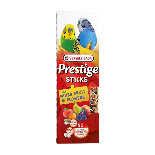 Versele - Laga Prestige Sticks Budgies with Mixed Fruits & Flowers – Лакомство за вълнисти папагали – стикове с микс от плодове и цветя, 2х30гр. 1