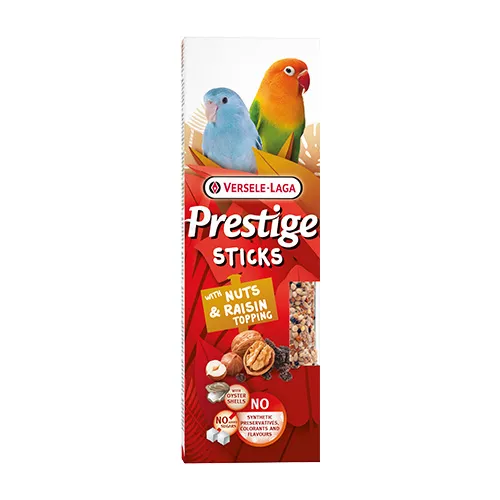 Versele-Laga - Prestige Sticks Small Parrot with Nuts & Raisin topping – Лакомство за средни папагали (неразделки) – стикове с топинг с ядки и стафиди, 2х30гр. 1