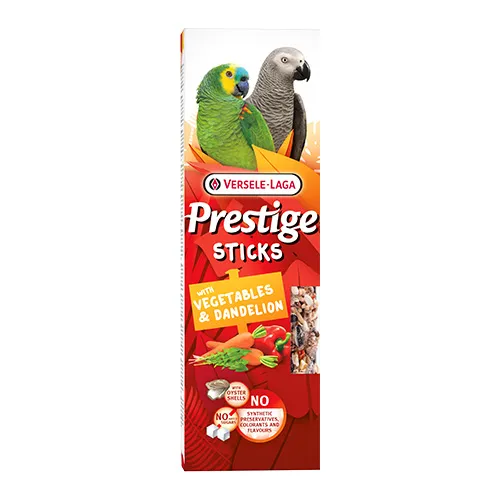 Versele-Laga Prestige Sticks Parrots with Vegetables & Dandelion- Лакомство за големи папагали – стикове със зеленчуци и глухарче, 2х70гр. 1