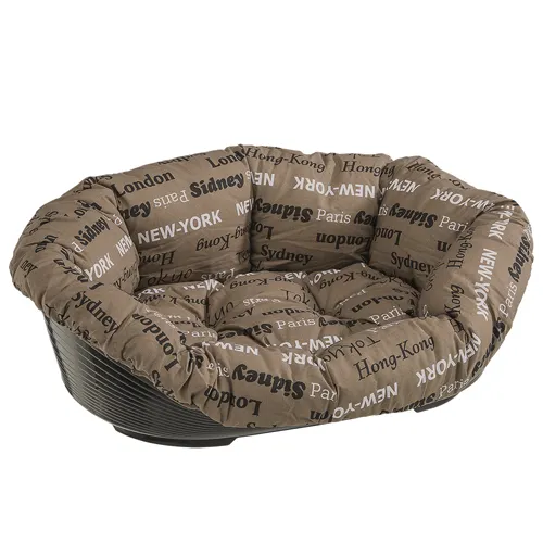Ferplast Sofa 2 -  черно пластмасово легло за котки и кучета 49 Х 36 Х 17 см с включен дюшек в кафяв десен