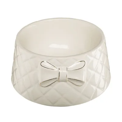 Ferplast Gemma bowl - бяла керамична купа с панделка за кучета или котки за храна и вода 18 x 8 см - 700 мл