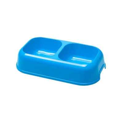 Ferplast Party 16 - синя двойна пластмасова купа за кучета за храна и вода 26,5 x 15 x 5,6 см - 350 мл + 350 мл