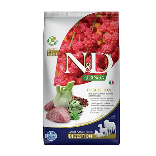 Farmina N&D Dog Quinoa Digest Lamb - храна за кучета в зряла възраст за здрав стомах с агнешко и киноа 2.500 кг