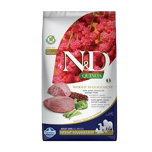 Farmina N&D Dog Quinoa Weight Lamb - храна за кучета в зряла възраст за идеално телесно тегло с агнешко и киноа 2.500 кг