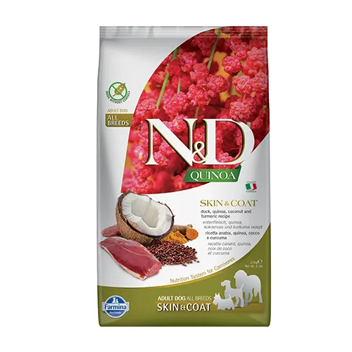 Farmina N&D Dog Quinoa Skin & Coat - храна за кучета в зряла възраст с чувствителна кожа и козина с патешко месо 2.500 кг