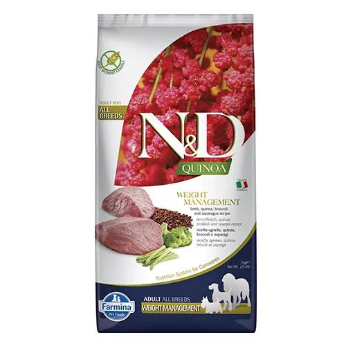 Farmina N&D Dog Quinoa Weight Lamb - храна за кучета в зряла възраст за идеално телесно тегло с агнешко и киноа 7.00 кг