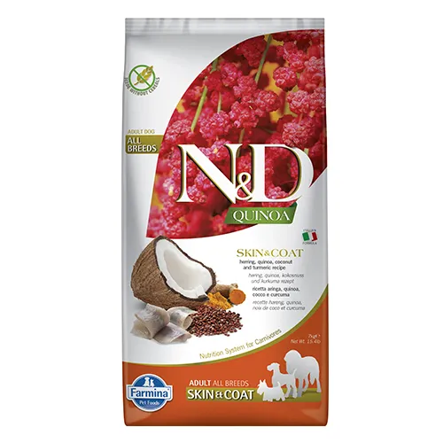 Farmina N&D Dog Quinoa Skin & Coat - храна за кучета в зряла възраст с чувствителна кожа и козина с херинга и киноа 7.00 kg
