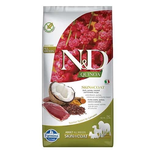 Farmina N&D Dog Quinoa Skin & Coat - храна за кучета в зряла възраст с чувствителна кожа и козина с патешко месо 7.00 кг