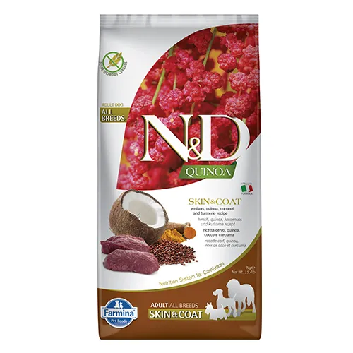 Farmina N&D Dog Quinoa Skin & Coat Venison - храна за кучета в зряла възраст с чувствителна кожа и козина с еленско месо 7.00 кг