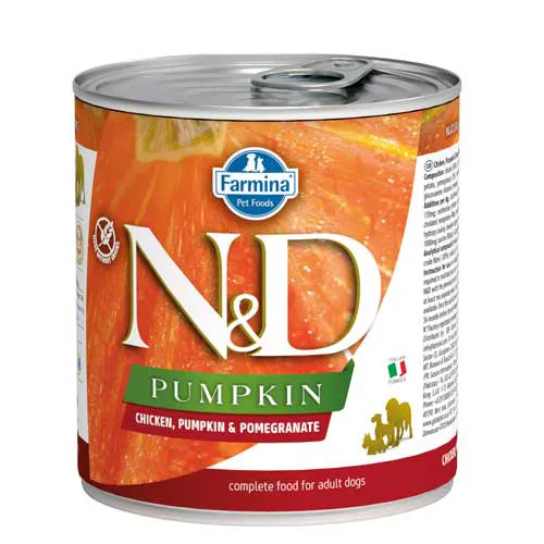 Farmina N&D Pumpkin Chicken&Ponegranate консерва с пиле, тиква и нар - пълноценна храна за кучета в зряла възраст, 2 броя х 0.285 кг