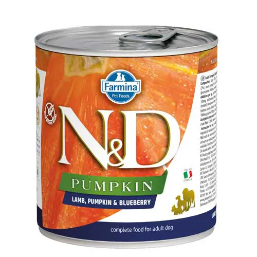  Farmina N&D Pumpkin Lamb&Blueberry консерва с агнешко, тиква и боровинки - пълноценна храна за кучета в зряла възраст, 2 броя х 0.285 кг