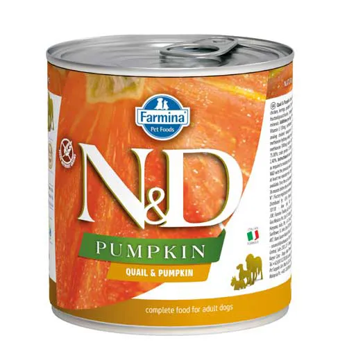 Farmina N&D Pumpkin Quail консерва с пъдпъдък и тиква - пълноценна храна за кучета в зряла възраст, 2 броя х 0.285 кг