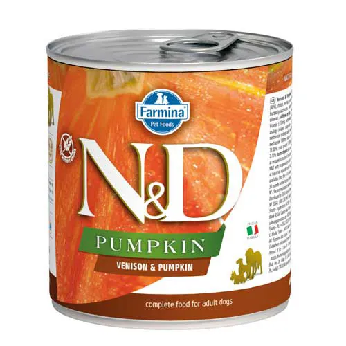 Farmina N&D Pumpkin Venison консерва с еленско и тиква - пълноценна храна за кучета в зряла възраст, 2 броя х 0.285 кг 