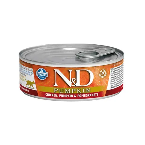 Farmina N&D CAT Pumpkin Chicken &Pomegranate консерва с пиле, тиква и нар - храна за котки, 4 броя х 80 гр.