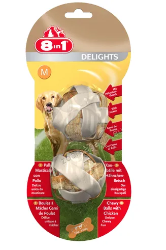 8 in1 Delights Balls М - Лакомство за кучета от средни породи,месни топчета с вкус на пиле, 2 пакета х 2 броя