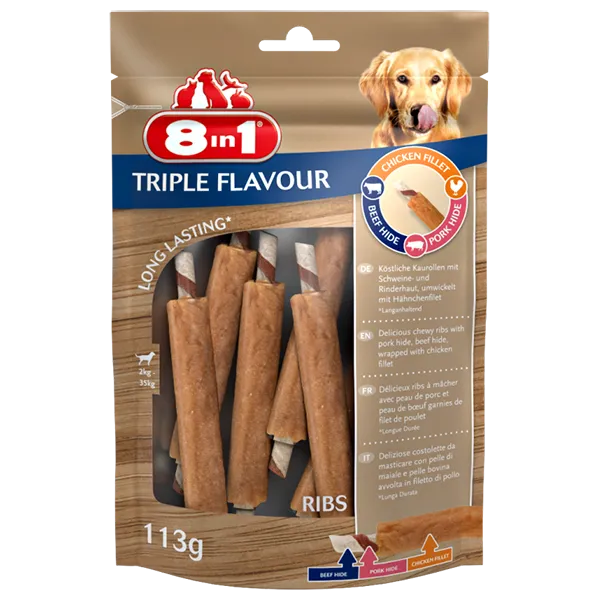 8in1 TRIPLE FLAVOUR - Ребра за кучета, 2 броя х 113 гр.