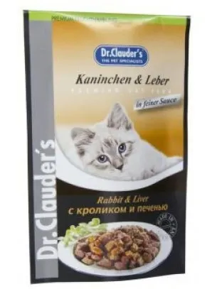 Dr.Clauder's Pouches rabbit and liver - Храна за котки в пауч със заек и черен дроб, 8 броя х 100 гр. 