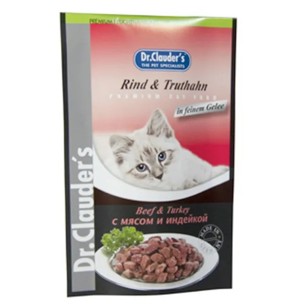 Dr.Clauder's Premium Pouches- Пауч от говеждо,пуика,желе за котки, 8 броя х 100 гр. 