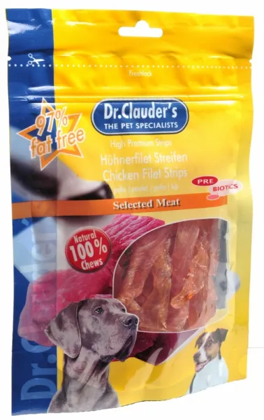 Dr.Clauder's Filet Strips /pre biotik/ - от пилешки гърди лакомство за кучета, 2 броя х 80 гр.