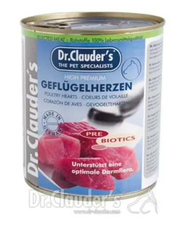 Dr.Clauder's Selected Meat Geflugelherzen/Pre Biotics/ - консервирана храна за възрастни кучета, 2 броя х 800 гр.